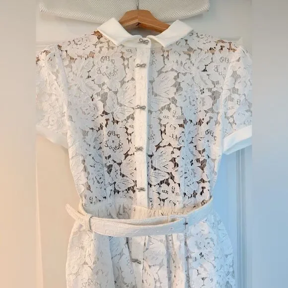 NWOT Self-Portrait WHITE LACE PEPLUM MIDI DRESS, size US4 - Picture 9 of 16
